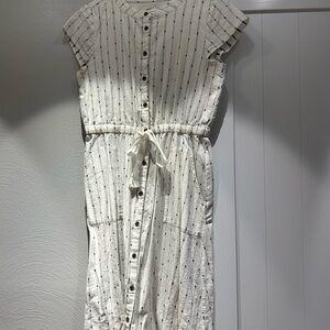 LOFT White Buttoned Ruffled Midi Dress